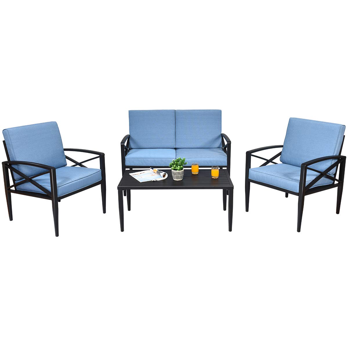 Ensemble de conversation d'extérieur Tangkula en aluminium pour patio, ensemble de canapés de patio 1 causeuse, 2 fauteuils, 1 table basse